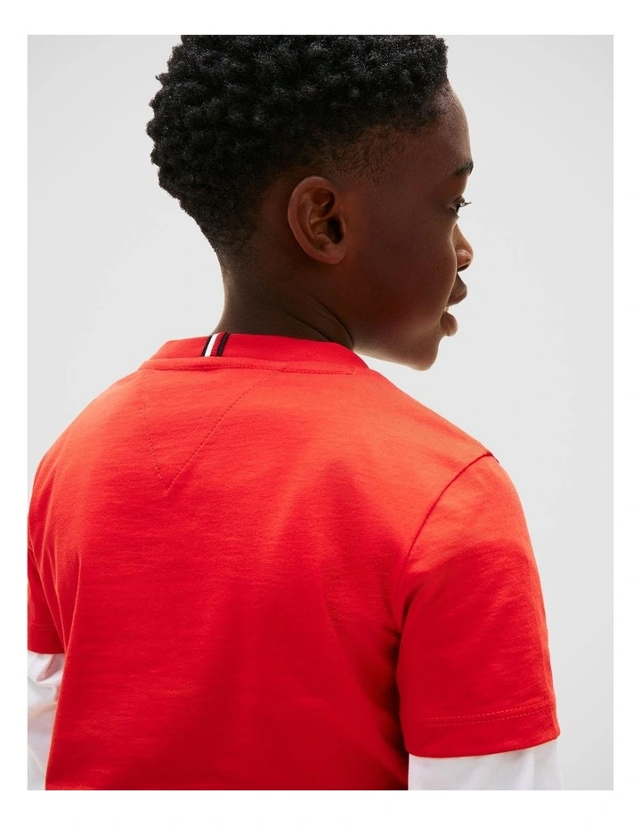 Wavy Flag Jersey Crew Neck T-Shirt (8-16 years) in Red image 4