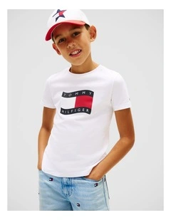 Wavy Flag Jersey Crew Neck T-Shirt (8-16 years) in White