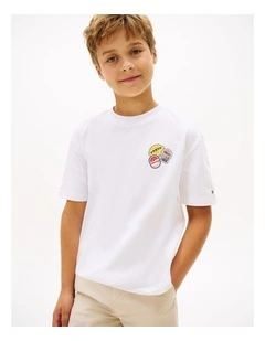 Boys Sticker Print Back Graphic Jersey T-Shirt (8-16 Years) in White