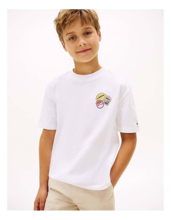 Boys Sticker Print Back Graphic Jersey T-Shirt (8-16 Years) in White image 1