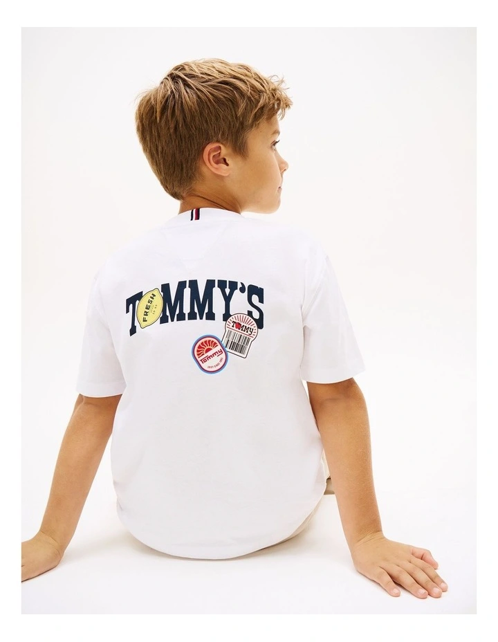 Boys Sticker Print Back Graphic Jersey T-Shirt (8-16 Years) in White image 2