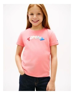 Girls Textured Logo Jersey Crew Neck T-Shirt (8-16 Years) in Pink