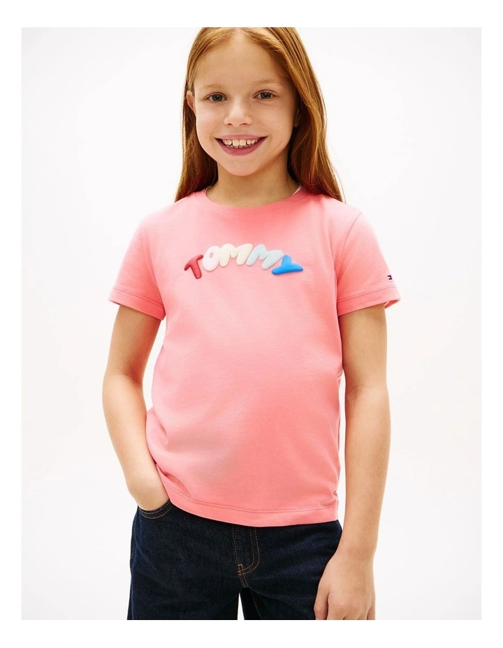 Girls Textured Logo Jersey Crew Neck T-Shirt (8-16 Years) in Pink image 1