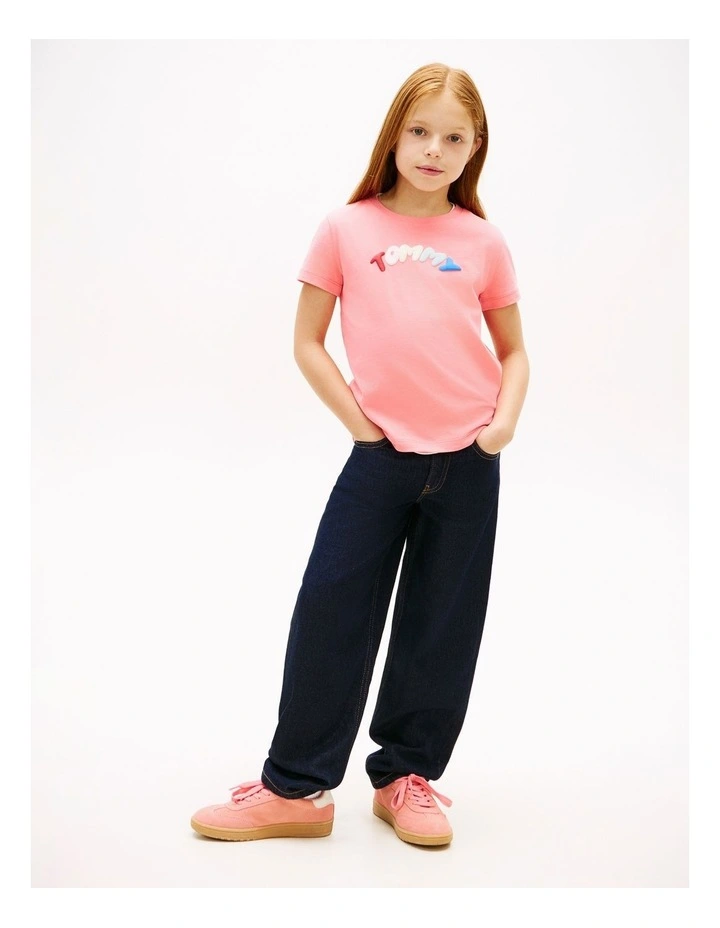 Girls Textured Logo Jersey Crew Neck T-Shirt (8-16 Years) in Pink image 3