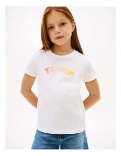 Girls Textured Logo Jersey Crew Neck T-Shirt (8-16 Years) in White