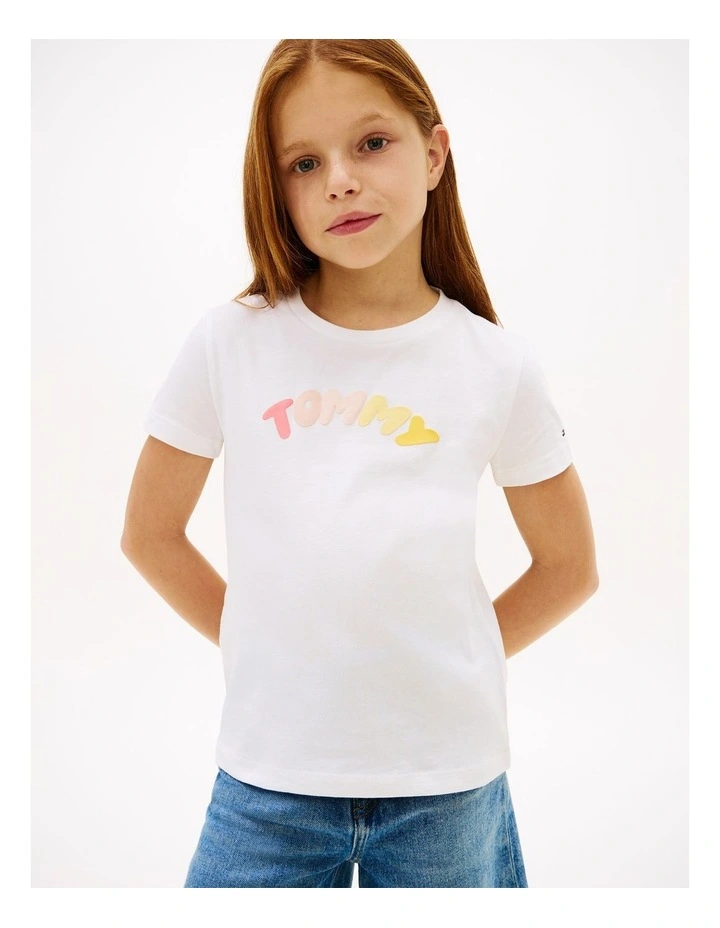 Girls Textured Logo Jersey Crew Neck T-Shirt (8-16 Years) in White image 1
