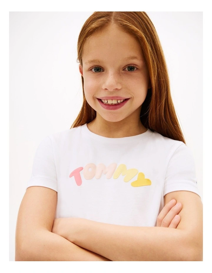 Girls Textured Logo Jersey Crew Neck T-Shirt (8-16 Years) in White image 2