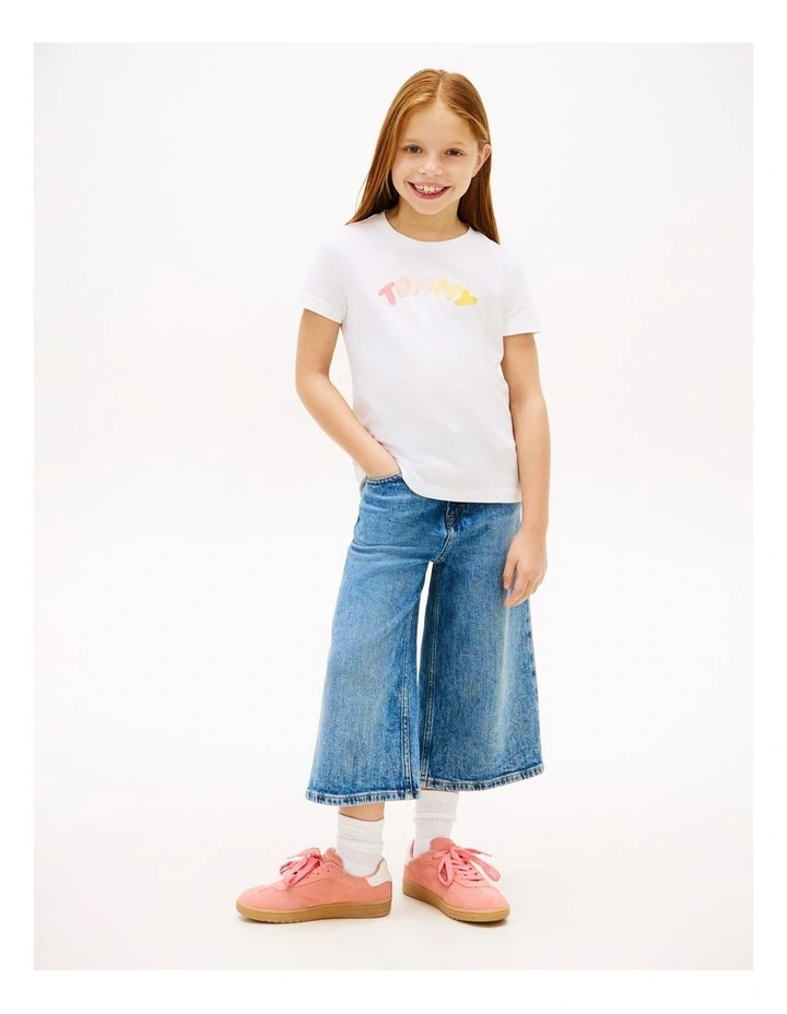 Girls Textured Logo Jersey Crew Neck T-Shirt (8-16 Years) in White image 3