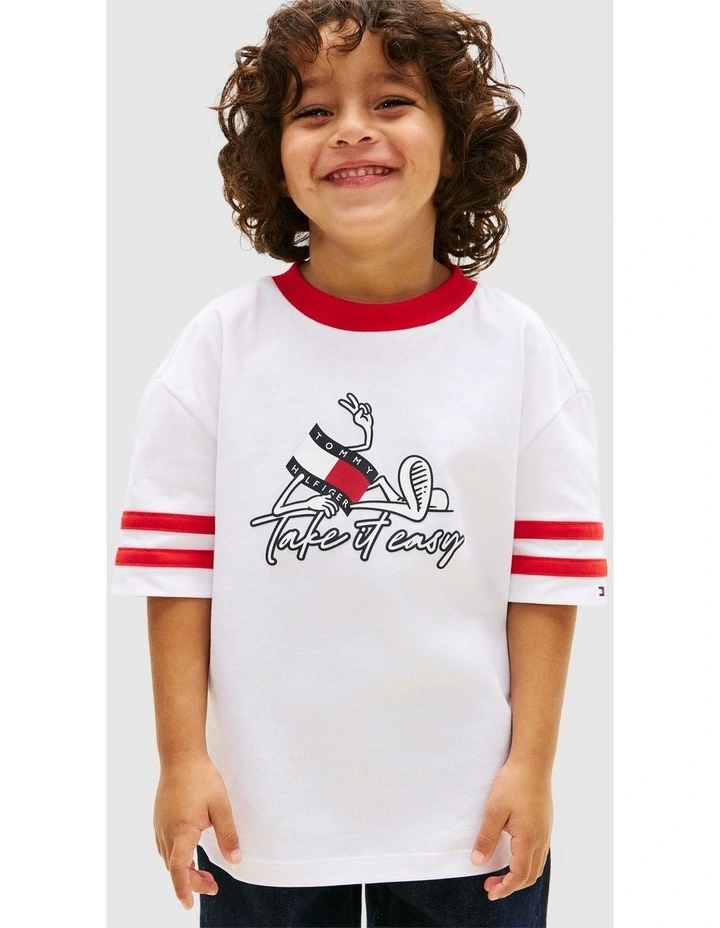 Boys Wavy Flag Graphic Jersey T-Shirt (3-7 years) in White image 1