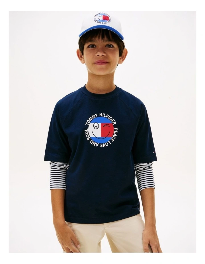 Boys Smiley Flag Logo Jersey T-Shirt (3-7 Years) in Blue image 1