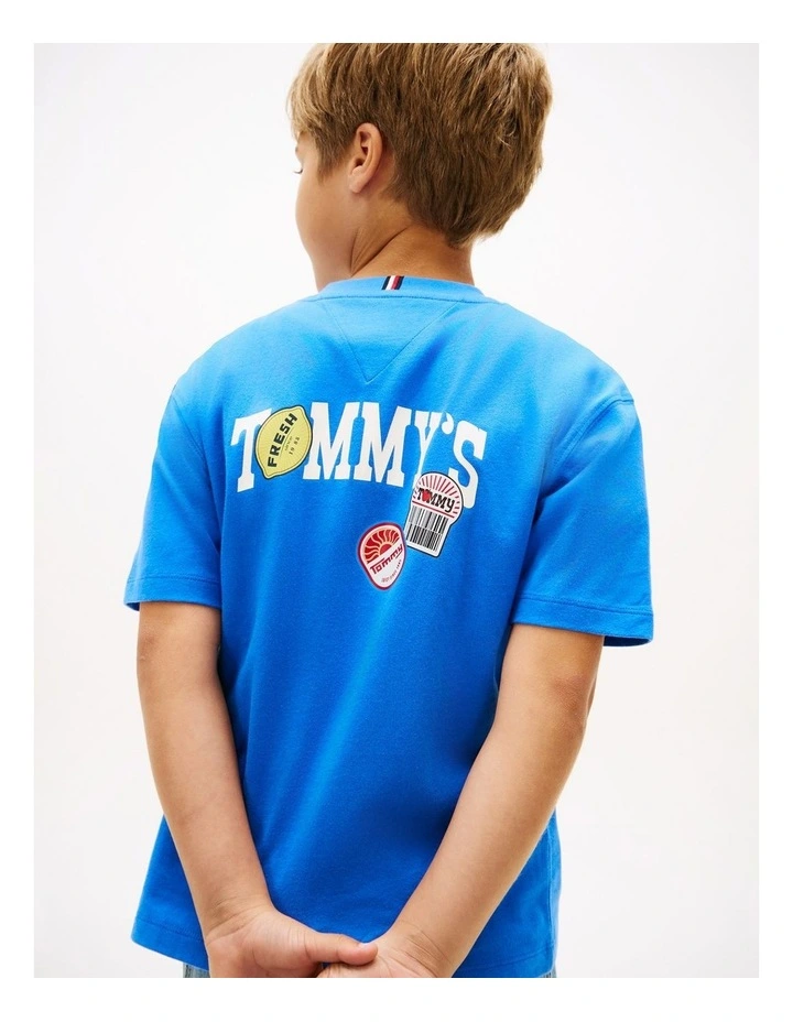 Boys Sticker Print Back Graphic Jersey T-Shirt (3-7 Years) in Blue image 2