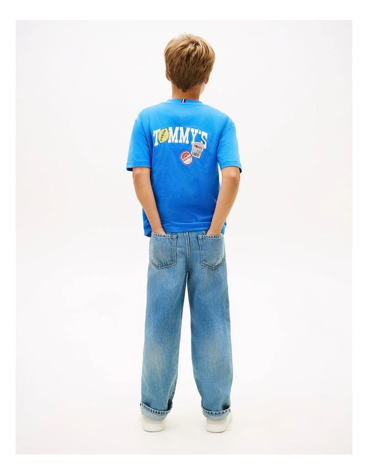 Boys Sticker Print Back Graphic Jersey T-Shirt (3-7 Years) in Blue image 4