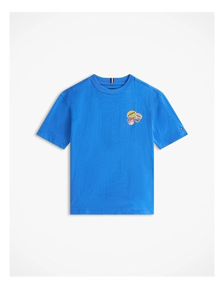 Boys Sticker Print Back Graphic Jersey T-Shirt (3-7 Years) in Blue image 5