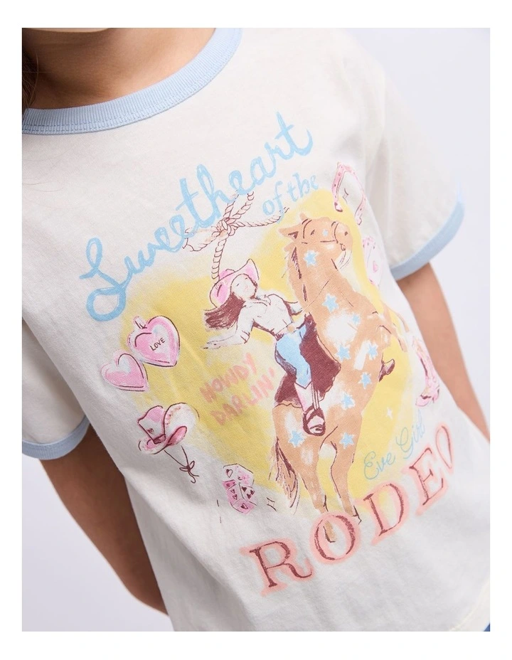 Lasso Ringer Tee (3-7 Years) in Vintage White image 4