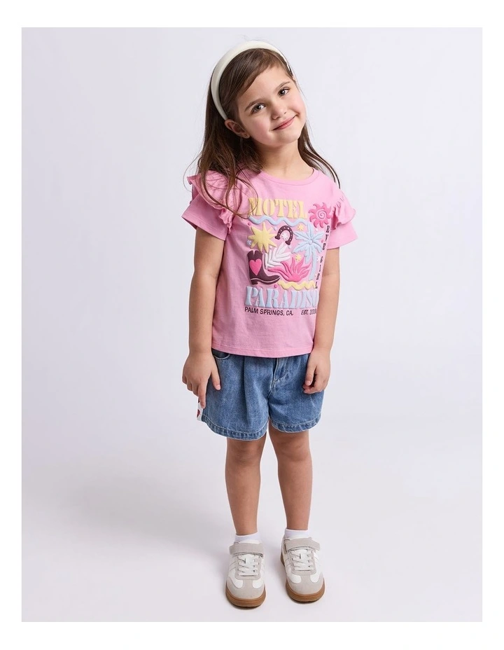 Palm Springs Frill Tee (3-7 Years) in Pink image 3