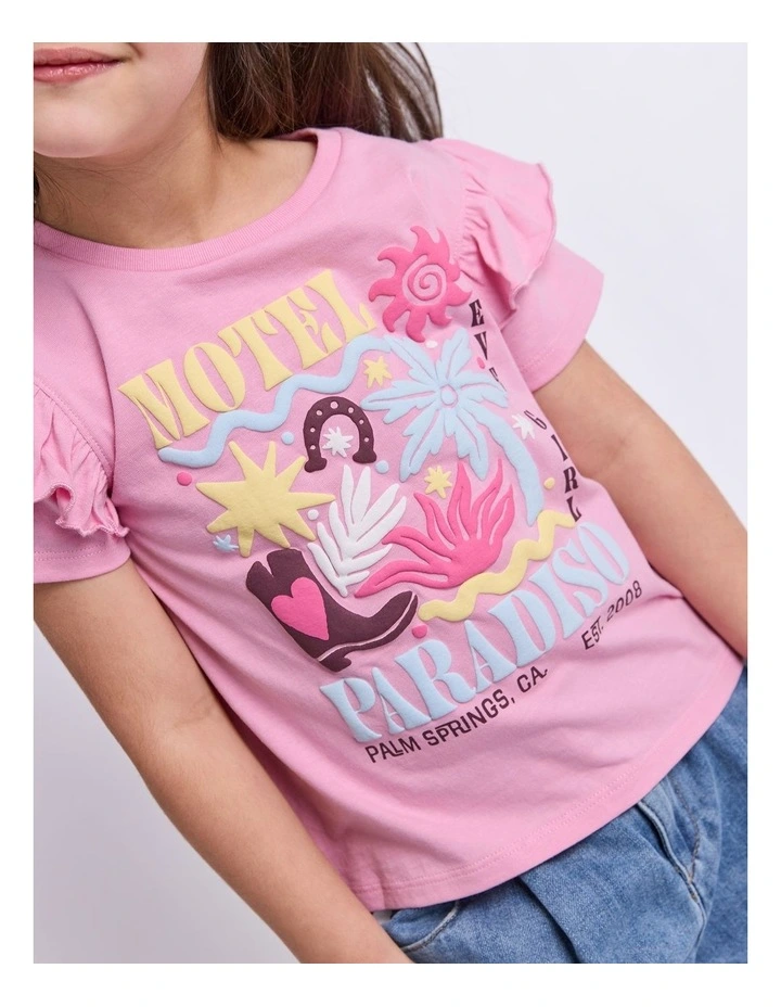 Palm Springs Frill Tee (3-7 Years) in Pink image 4