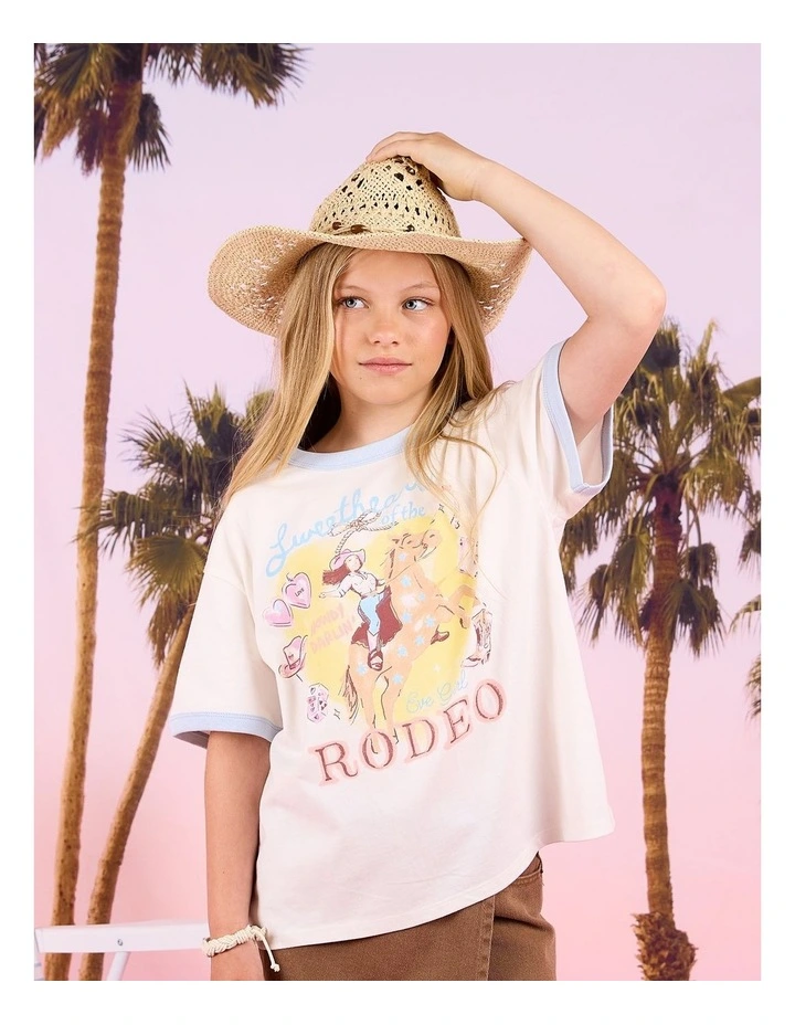 Lasso Ringer Tee (8-16 Years) in Vintage White image 2