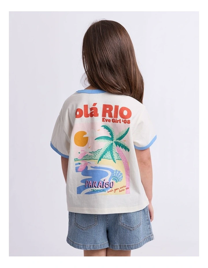 Vacay Ringer Tee (3-7 Years) in Vintage White image 2