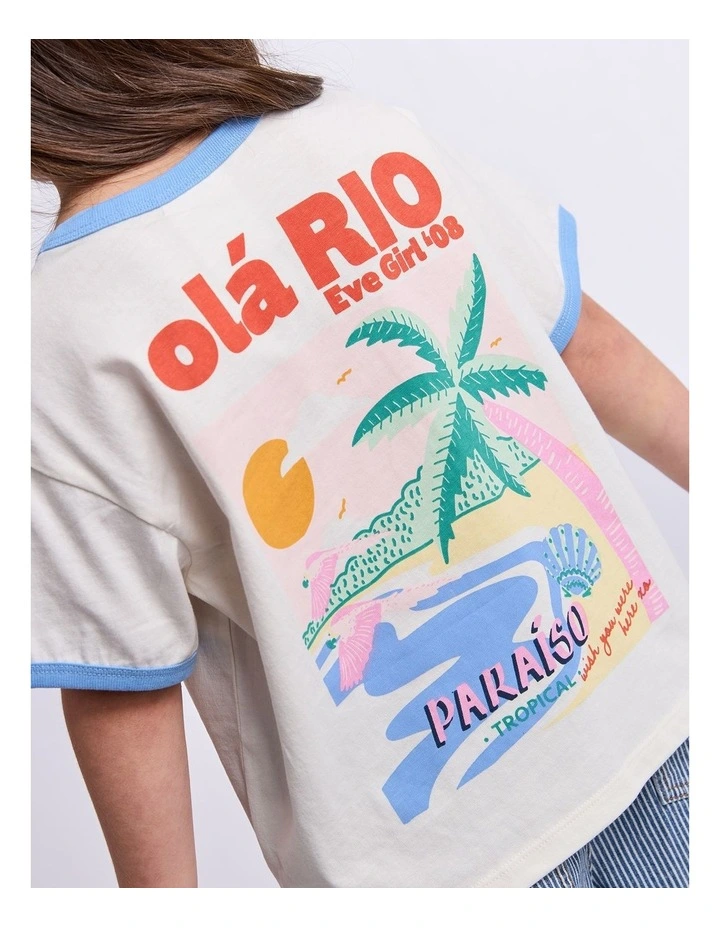 Vacay Ringer Tee (3-7 Years) in Vintage White image 4
