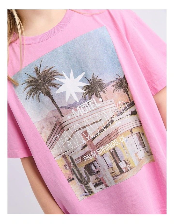 Motel Paradiso Tee (8-16 Years) in Pink image 4