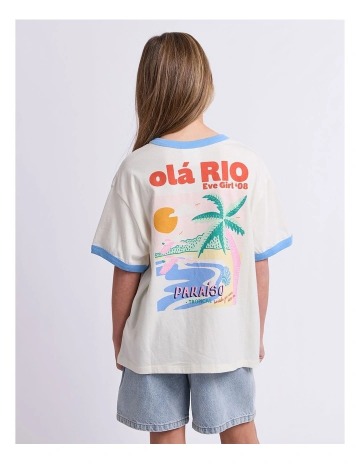 Vacay Ringer Tee (8-16 Years) in Vintage White image 2