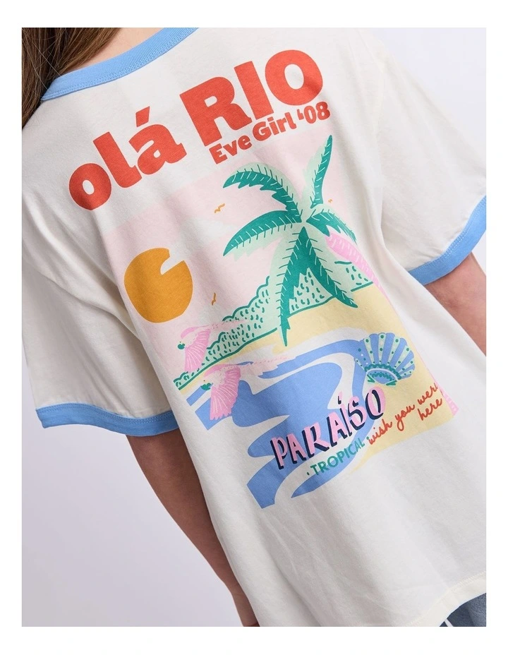 Vacay Ringer Tee (8-16 Years) in Vintage White image 4