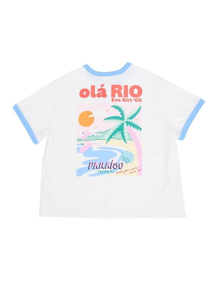 Vacay Ringer Tee (8-16 Years) in Vintage White image 6