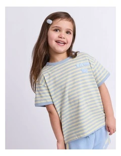 Lounge Club Stripe Tee (3-7 Years) in Sky Blue
