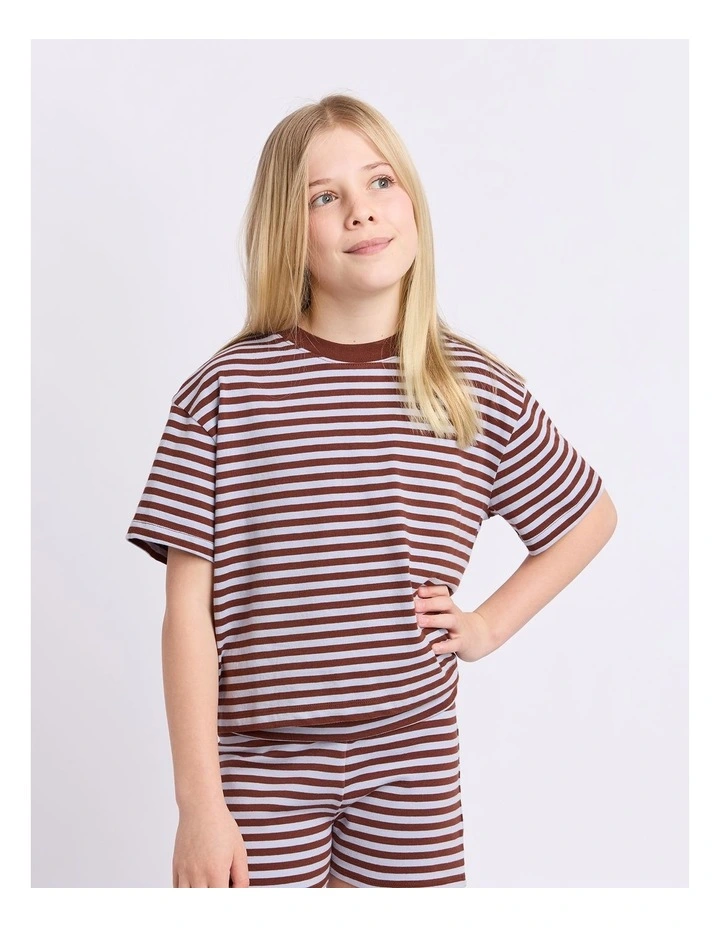 Paloma Stripe Short Sleeve (8-16 Years) in Chocolate image 1