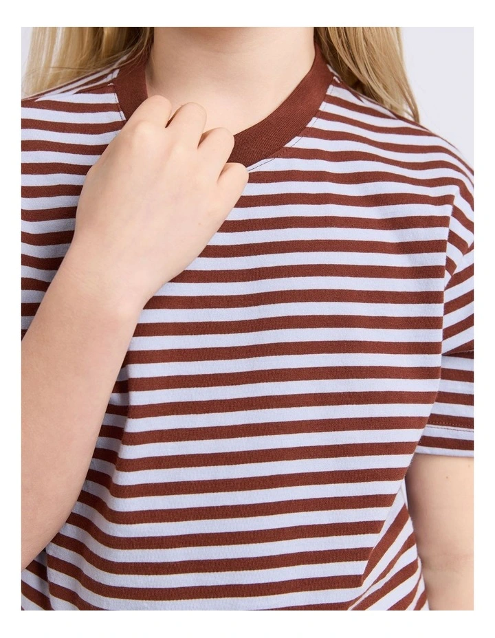 Paloma Stripe Short Sleeve (8-16 Years) in Chocolate image 4