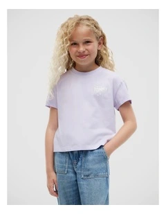 Girls Back Skyline Photo Print Relaxed T-Shirt (8-16 years) in Purple