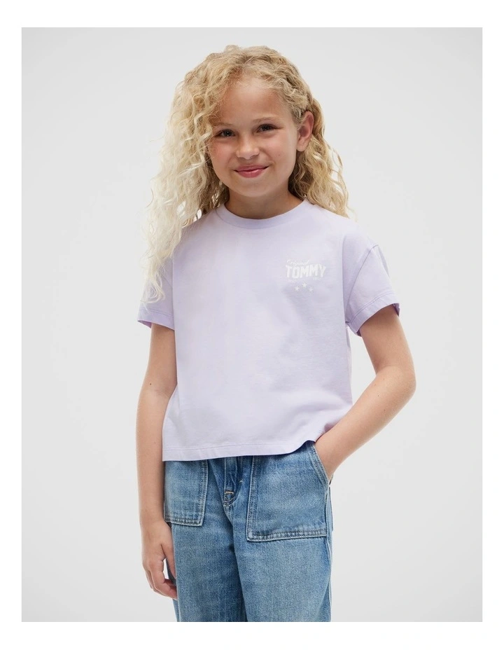 Girls Back Skyline Photo Print Relaxed T-Shirt (8-16 years) in Purple image 1
