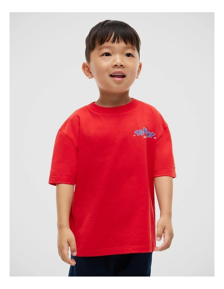 Logo Jersey Crew Neck T-Shirt (3-7 years) in Red image 1