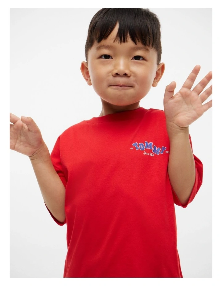 Logo Jersey Crew Neck T-Shirt (3-7 years) in Red image 4