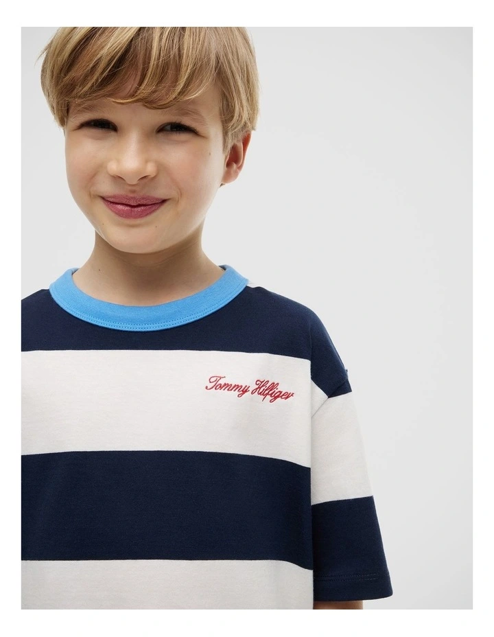 Boys Logo Embroidery Stripe Jersey T-Shirt (8-16 years) in Blue image 3
