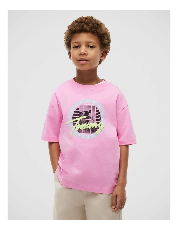 Boys Graphic Logo Jersey T-Shirt (8-16 years) in Pink image 1