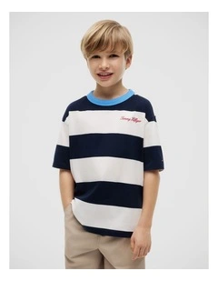 Boys Logo Embroidery Stripe Jersey T-Shirt (3-7 years) in Blue