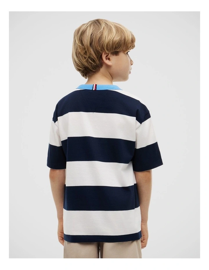 Boys Logo Embroidery Stripe Jersey T-Shirt (3-7 years) in Blue image 3