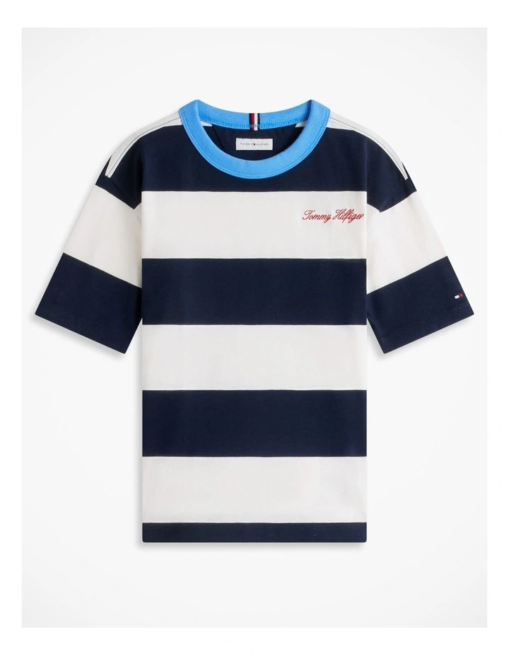 Boys Logo Embroidery Stripe Jersey T-Shirt (3-7 years) in Blue image 5