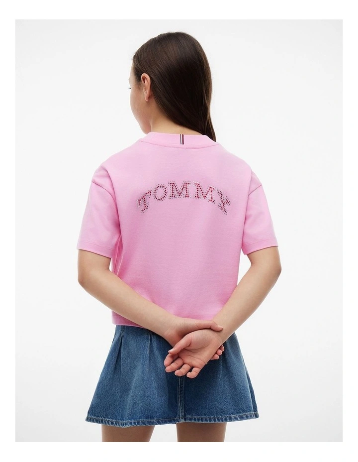 Girls Tommy Rhinestone Tee (8-16 years_ in Pink image 3