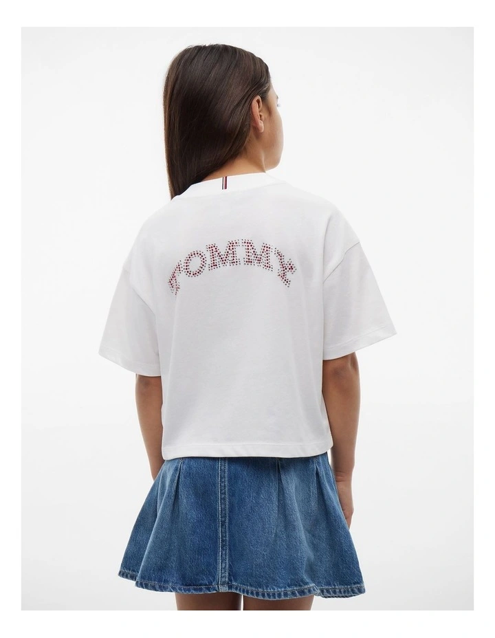 Girls Tommy Rhinestone Tee (8-16 years) in White image 3