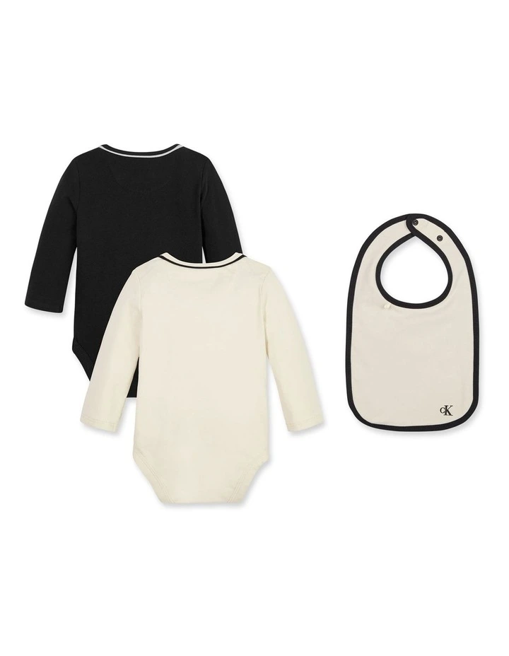Monogram Long Sleeve Body Bib Giftpack In Black/White Cap Grey image 2