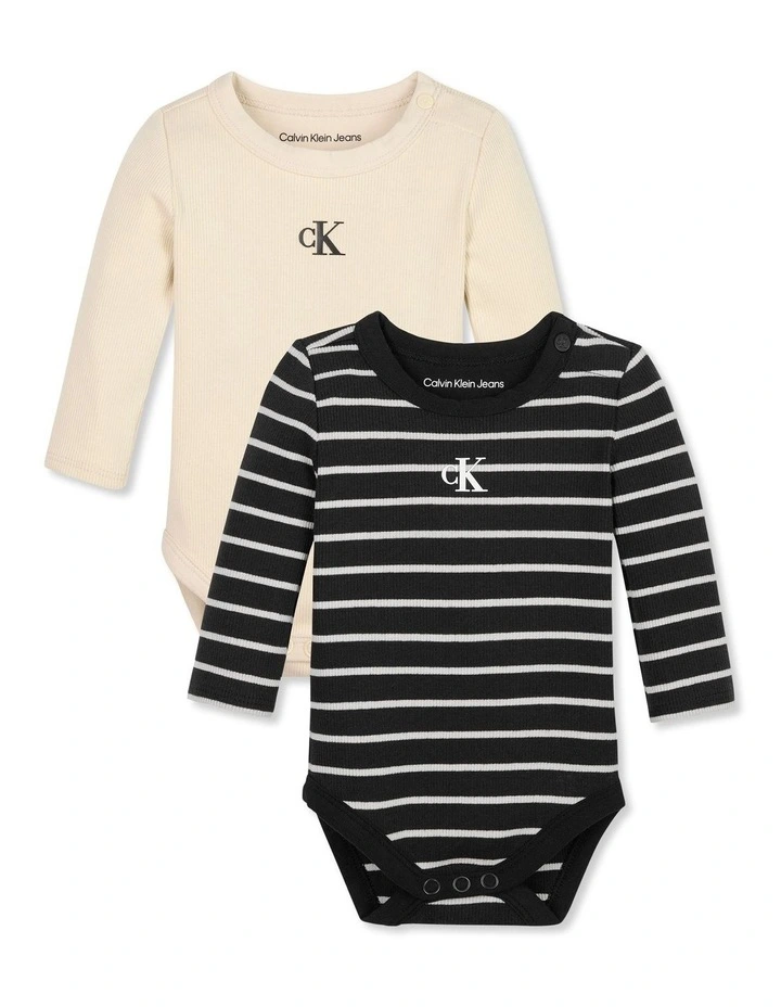 Rib Stripe Long Sleeve Body Set in Black Stripe/White image 1
