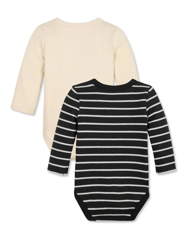 Rib Stripe Long Sleeve Body Set in Black Stripe/White image 2