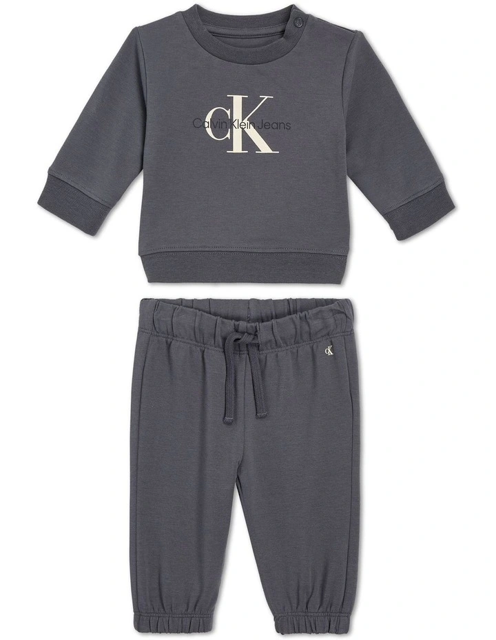 Monogram Cotton Sweatshirt Set in Dark Grey image 1