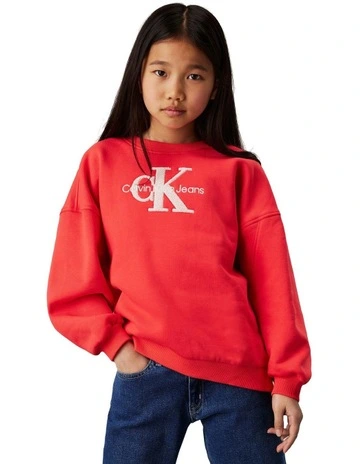 Teddy Monologo Fleece Crew Neck Tee (8-16 Years) in Red