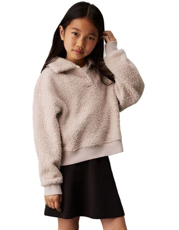 GIRLS 8-16 Fluffy Polo Collar Jumper in Brown