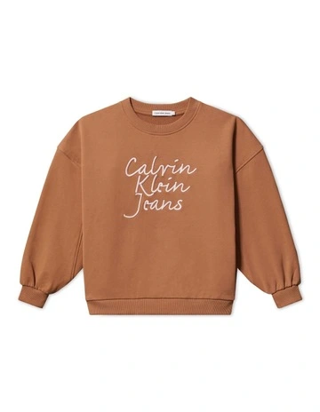 Girls 8-16 Handwork Logo Embroided Sweatshirt in Brown