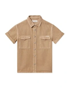 Short Sleeve Denim Shirt (8-16 Years) in Beige