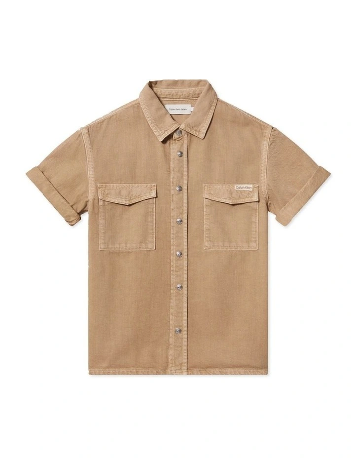 Short Sleeve Denim Shirt (8-16 Years) in Beige image 1